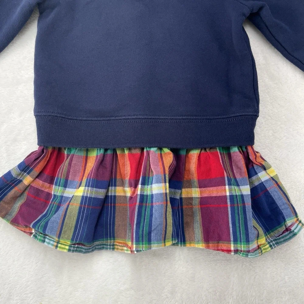 Ralph Lauren Madras-Skirt Fleece Dress Baby Girls 12m Fall Winter Plaid